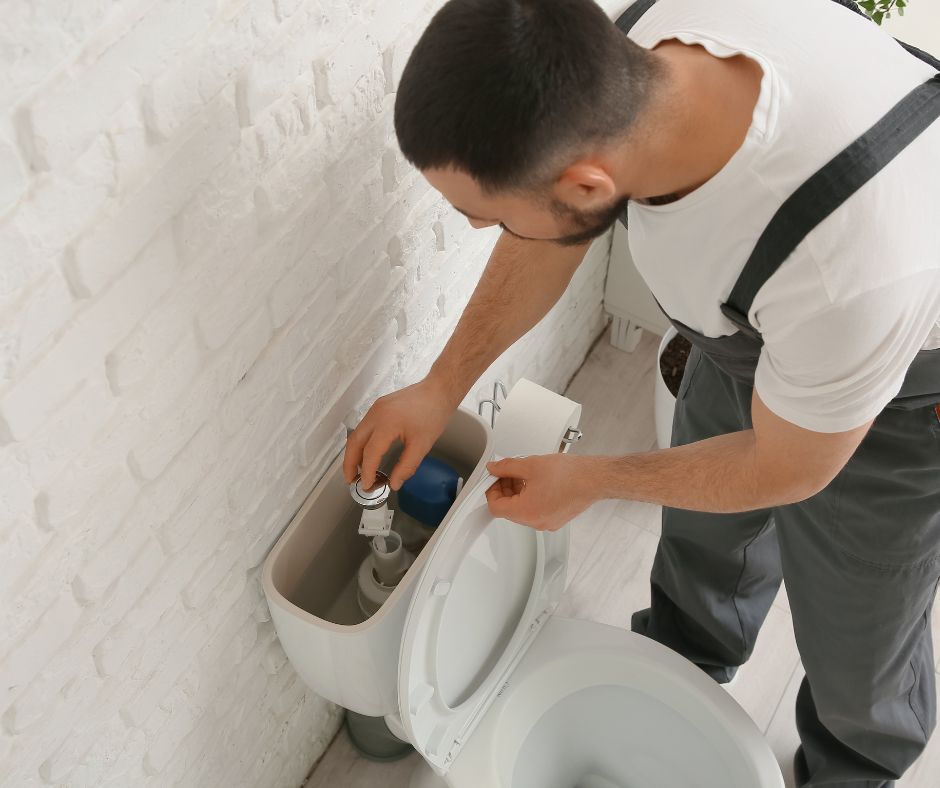 plumber fixing a toilet
